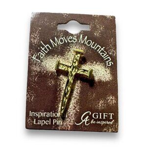 Gold Nail Cross Lapel Pin Inspirational Faith Moves Mountains By AGift